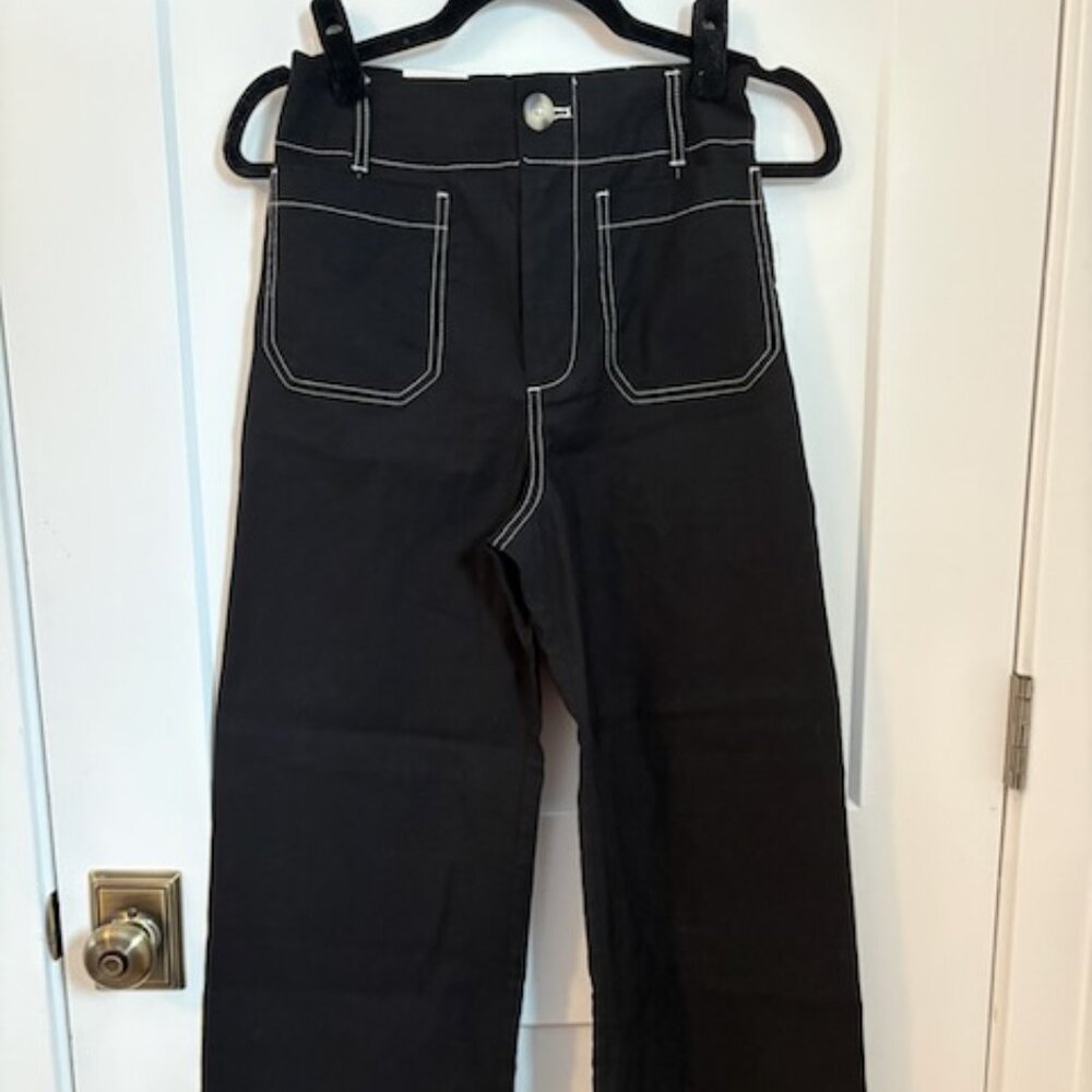Maeve Anthropologie Black Contrast Stitching Collette Wide Leg Pants – Size 26
